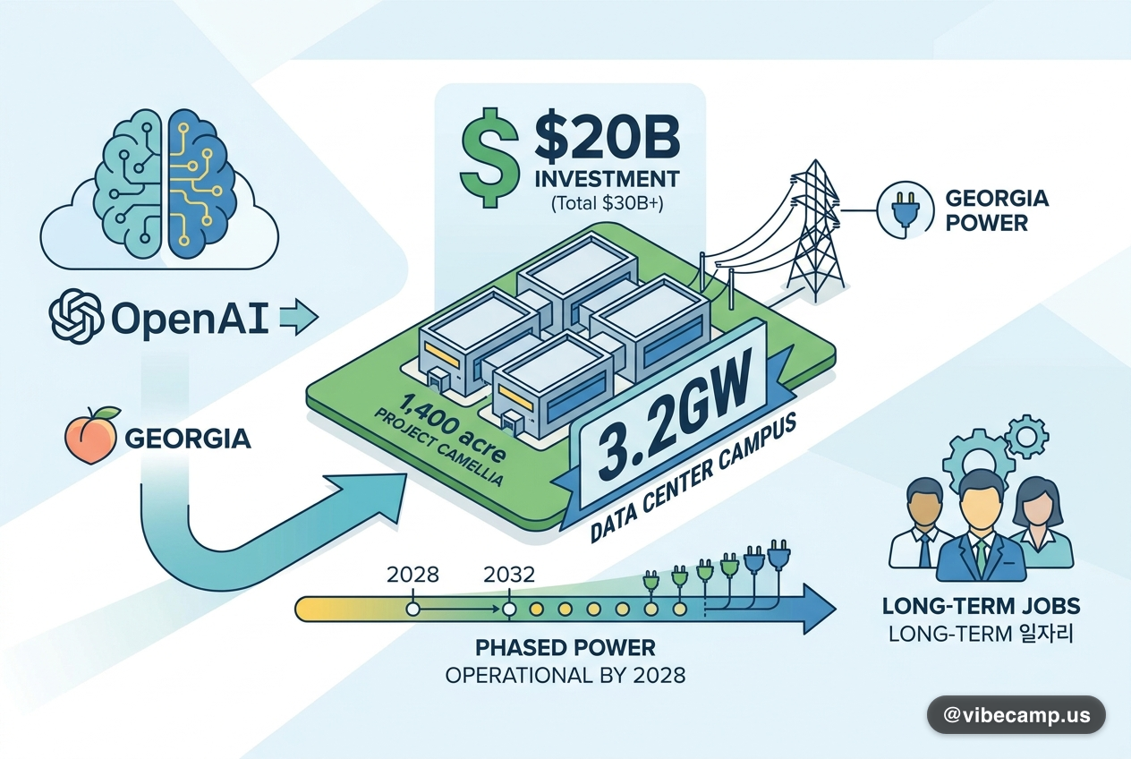 OpenAI, 조지아에 3.2GW '카멜리아' 데이터센터 — $20B 투자