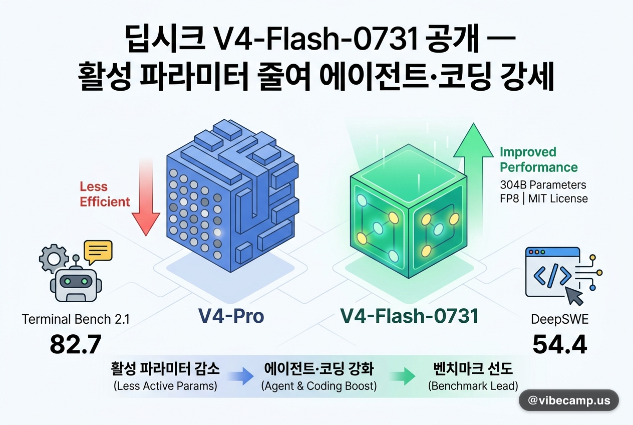 딥시크 V4-Flash-0731 공개 — 활성 파라미터 줄여 에이전트·코딩 강세