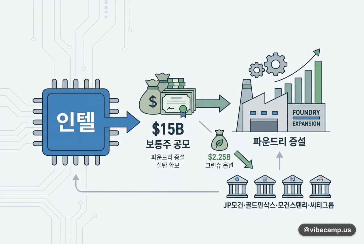 인텔, $15B 보통주 공모 — 파운드리 증설 실탄 확보