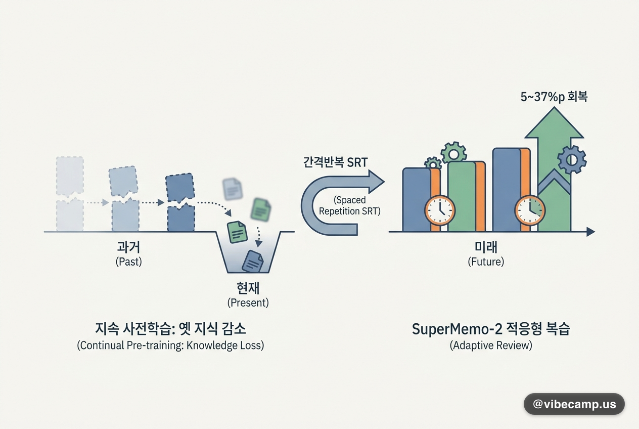 학습 루프에 간격반복을 꽂자 잃었던 옛 지식 5~37%p가 돌아왔습니다