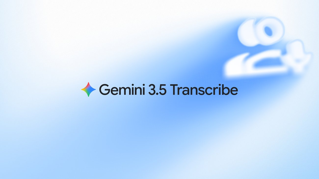 옅은 파란 배경에 'Gemini 3.5 Transcribe' 제품명과 제미나이 로고가 놓인 구글 공식 키비주얼