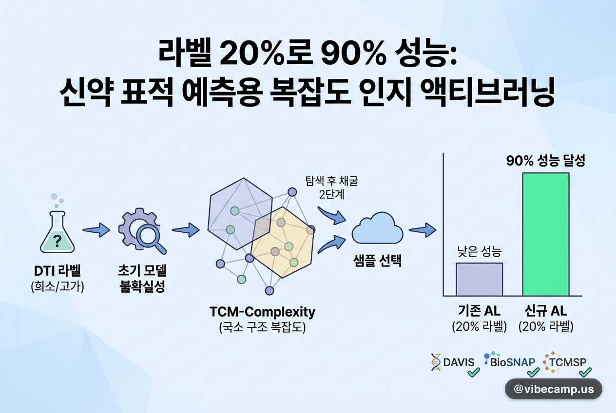 라벨 20%로 90% 성능 — 신약 표적 예측용 복잡도 인지 액티브러닝